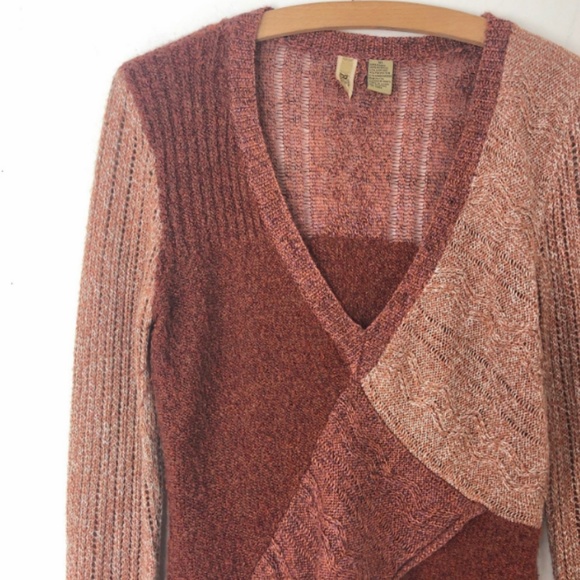 BKE Buckle Layered Asymmetric Brown Sweater - Picture 2 of 5